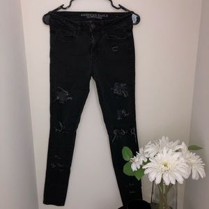 Black High Waisted AE Jeans Distressed Stretch 6
